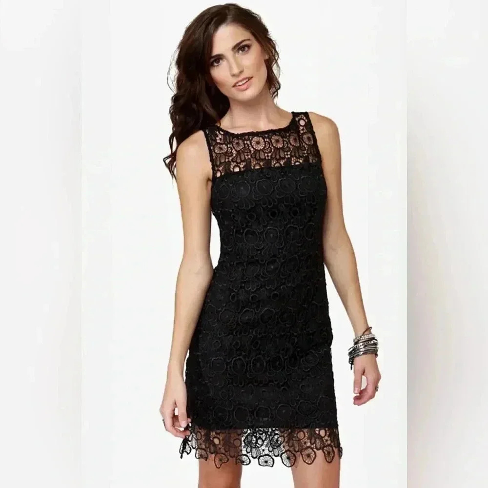 NWOT! BB Dakota black lace dress, sleeveless, knee length, sz 10